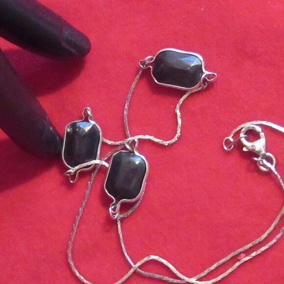 Whitby Jet necklace w/ Fools Gold inclusion, Silver accent, Pyrite, 925 - Picture 2 of 13